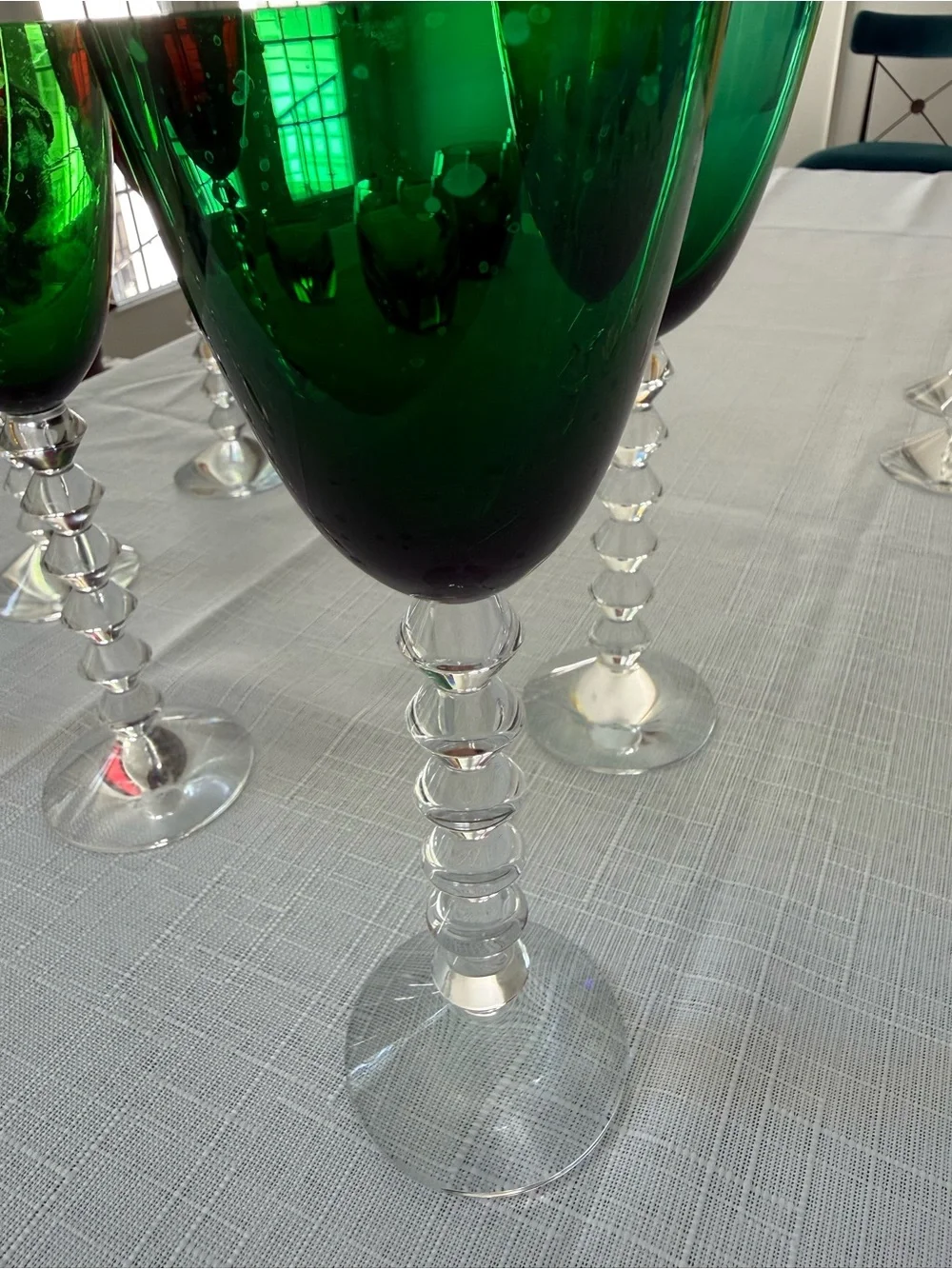 AUTHENTIC BACCARAT VEGA EMERALD GREEN WINE GLASSES – SET OF  2